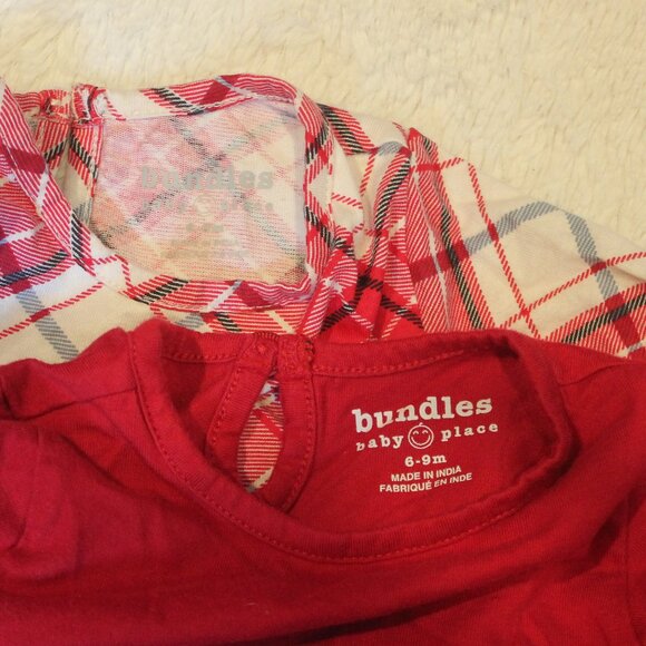 2 Red Baby Girl Long Sleeve Bodysuit Dresses 6-9 Months - Picture 6 of 8